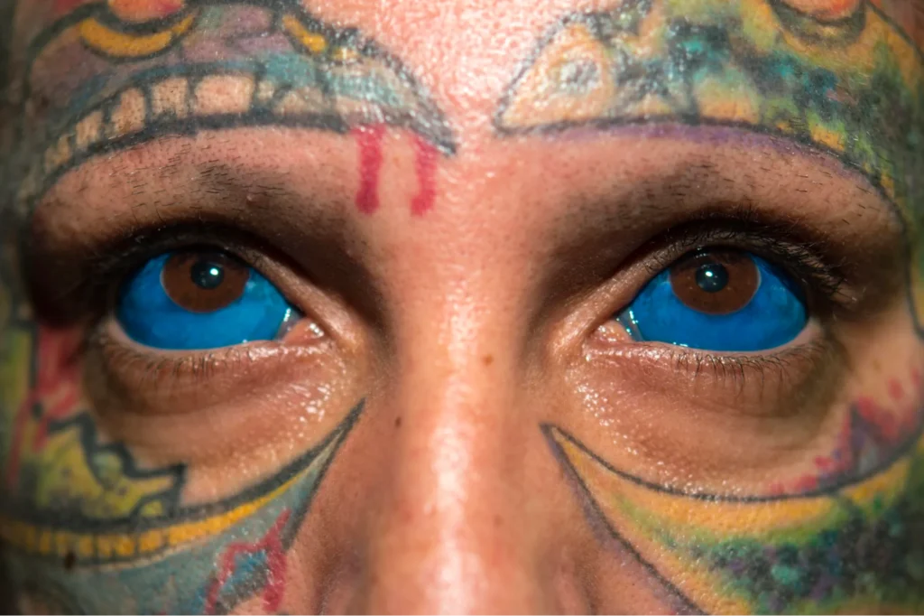 blue tattooed eyes